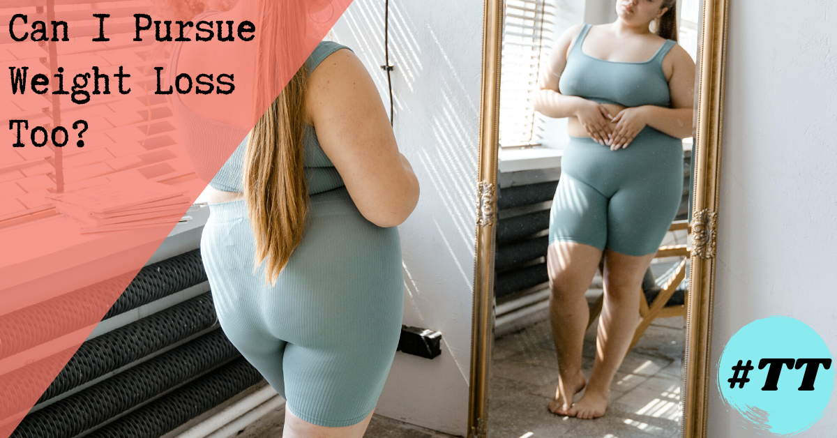 Overweight woman looking in a mirror contemplating weight loss