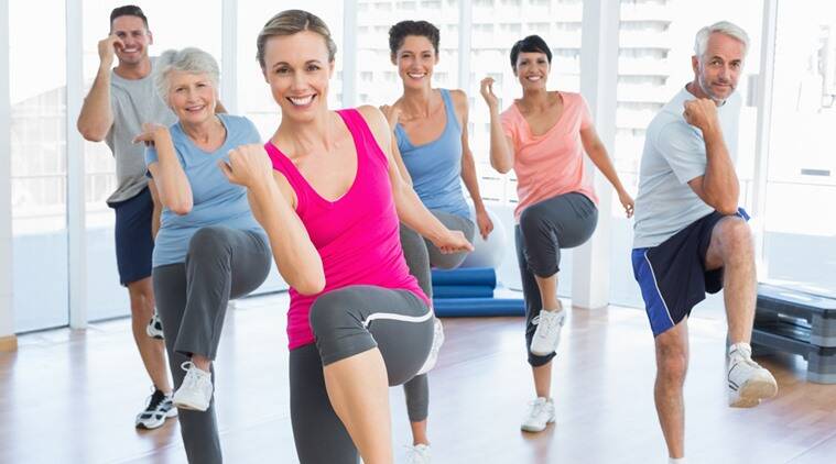 Group doing aerobics.