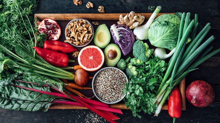 Vegatarian foods on display.