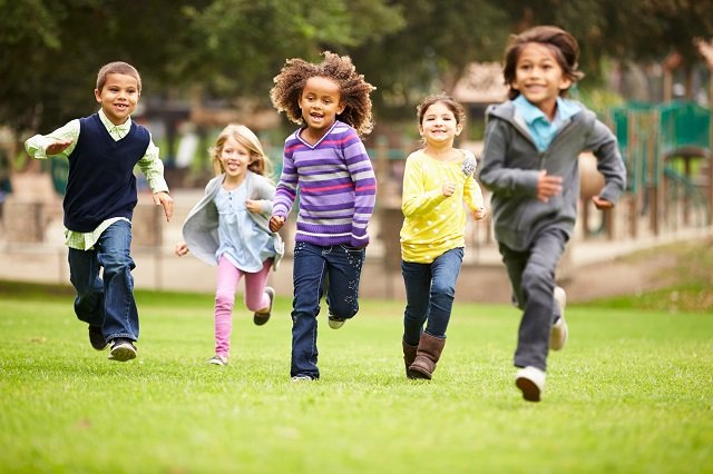 Children running for exercise.