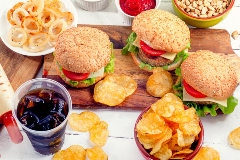 Fast food selection on display.