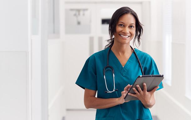 Woman doctor on her rounds in the hospital.