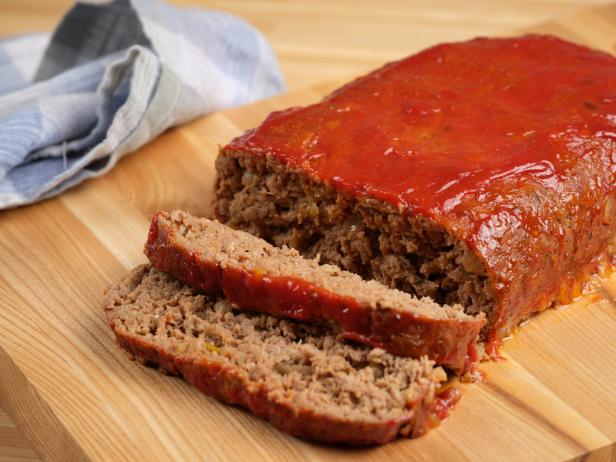 Meat loaf sliced on counter.