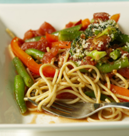 Serving plate of pasta primavera