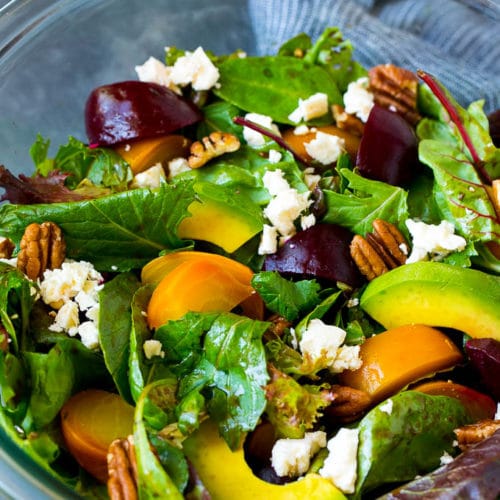 Autumn salad displayed on plate.