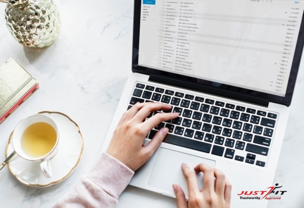 Woman at a computer keyboard