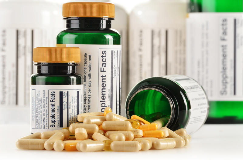 Bottles displayed of dietary supplements.