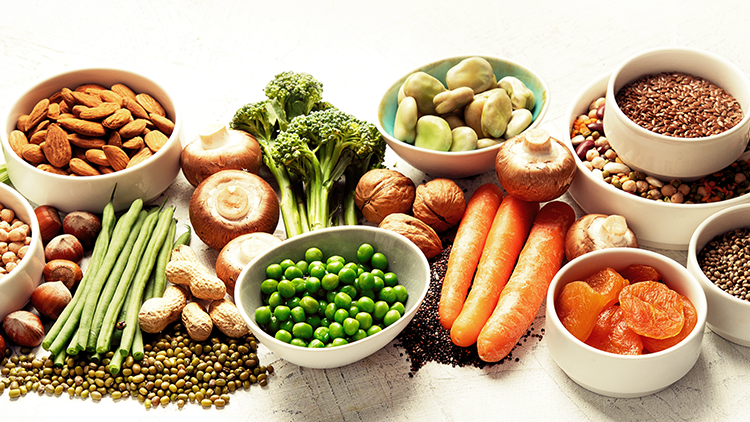 A display of fiber rich foods.