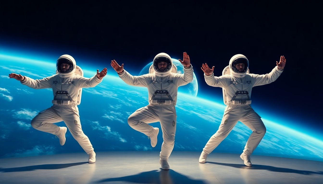 Chinese astronauts in floating in space