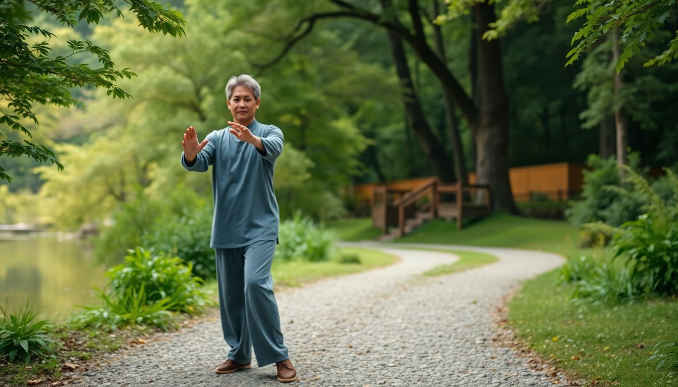 Man doing tai chi exercise