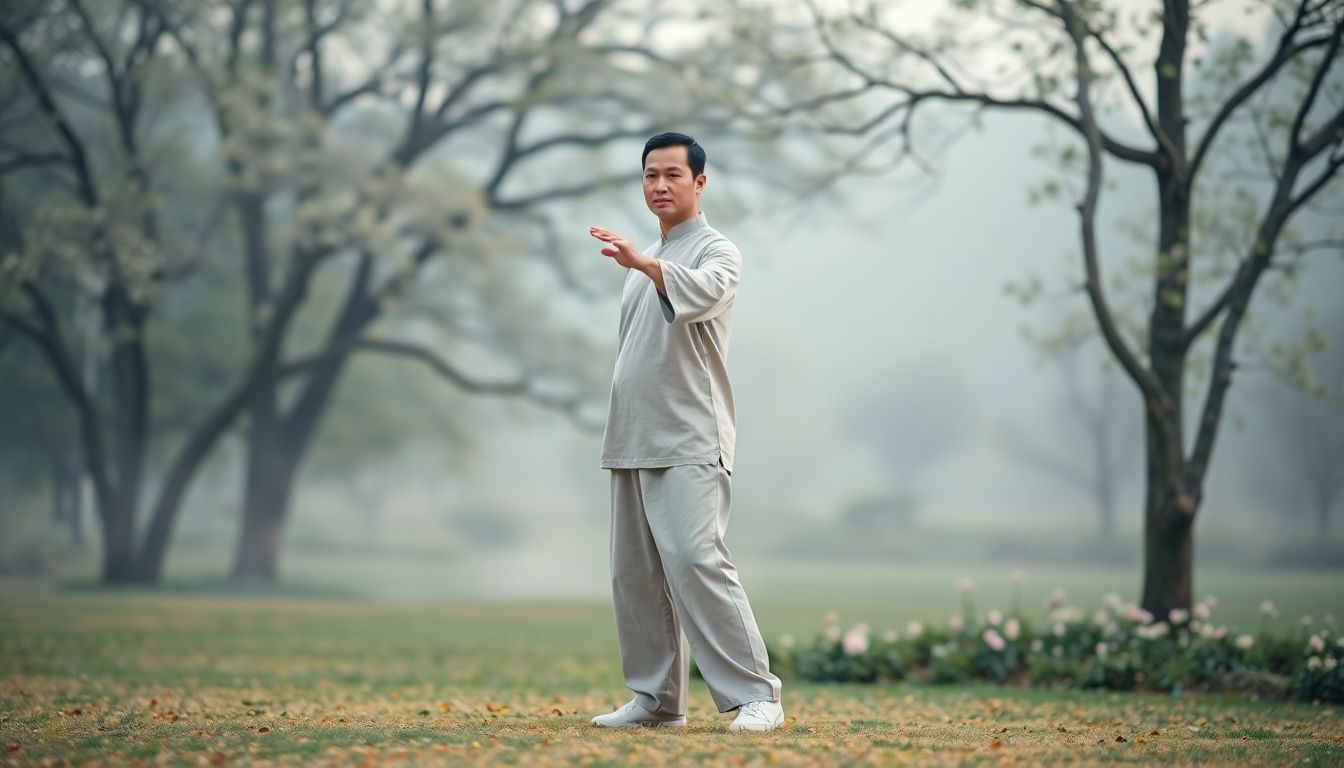 Man demonstrating Tai Chi for stress.