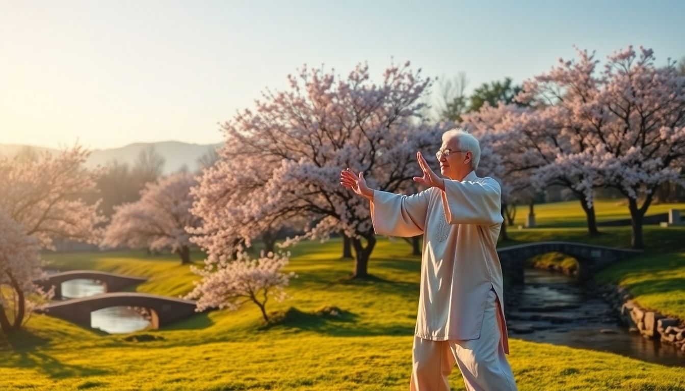 Senior man demonstrating Tai Chi