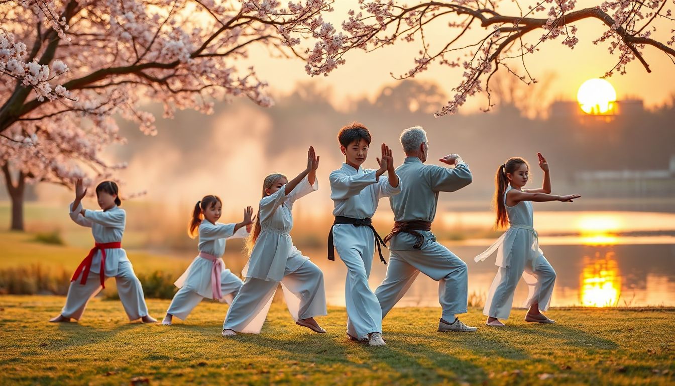 Group of kids demonstrating Tai Chi