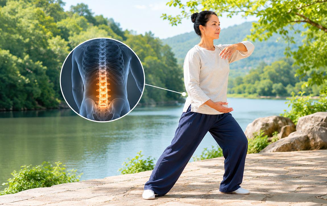 Woman demonstrating Tai Chi back pain exercise